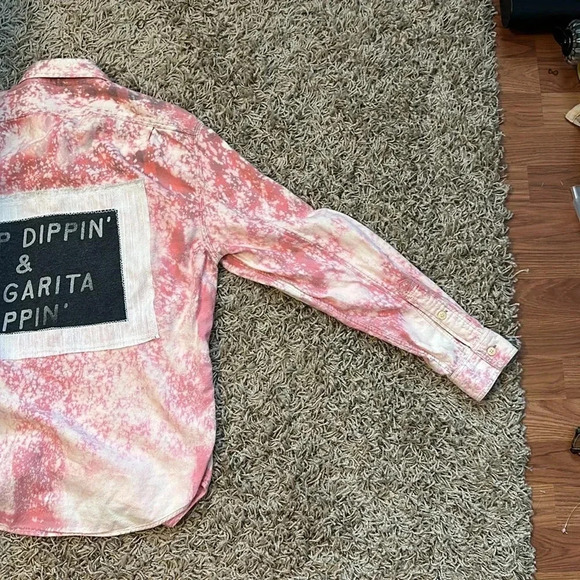 Upcycled Jcrew Pink Bleach Flannel Back White and Gray Graphic Size Large - Picture 4 of 9